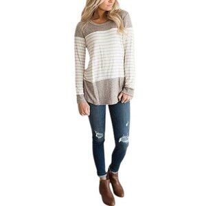 Vemvan Women's Long Sleeve Tunic Top in Tan/Cream   -  Size XXL